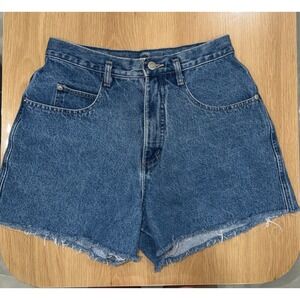 Skoozi Vintage Limited Edition High Waisted Raw Hem Denim Shorts Blue Womens